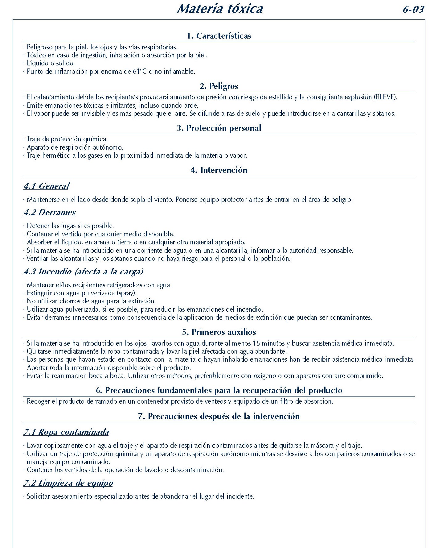 241 FICHA 6-03 MATERIA TOXICA FICHAS EMERGENCIA